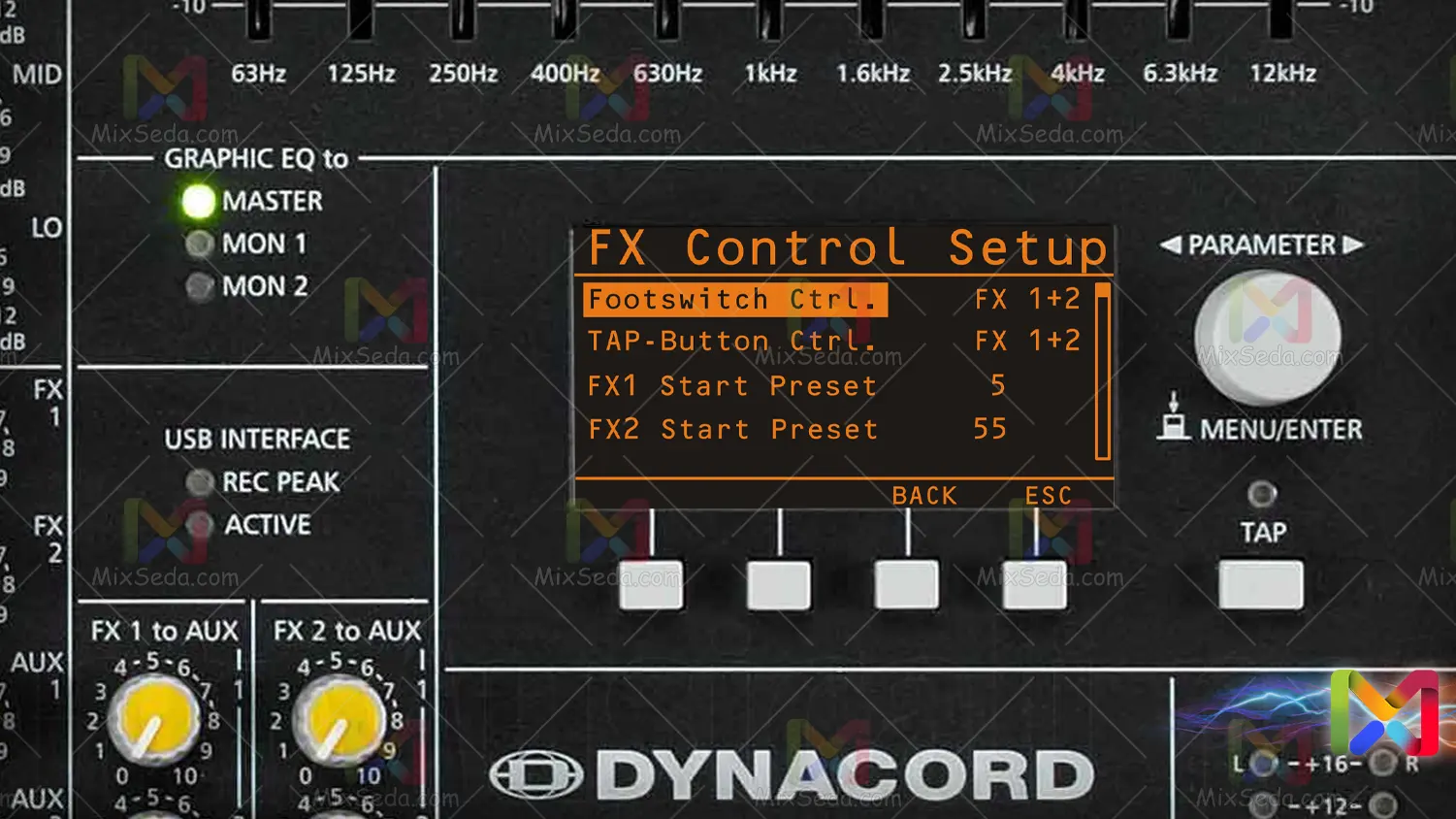 Fx Control Setup menu